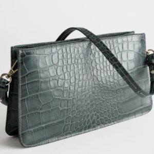 & Other Stories Leather Croc Embossed Emerald Bag